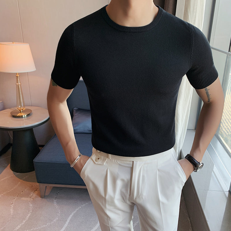Men's Business Round Neck Slim Fit Casual Knit T-Shirt