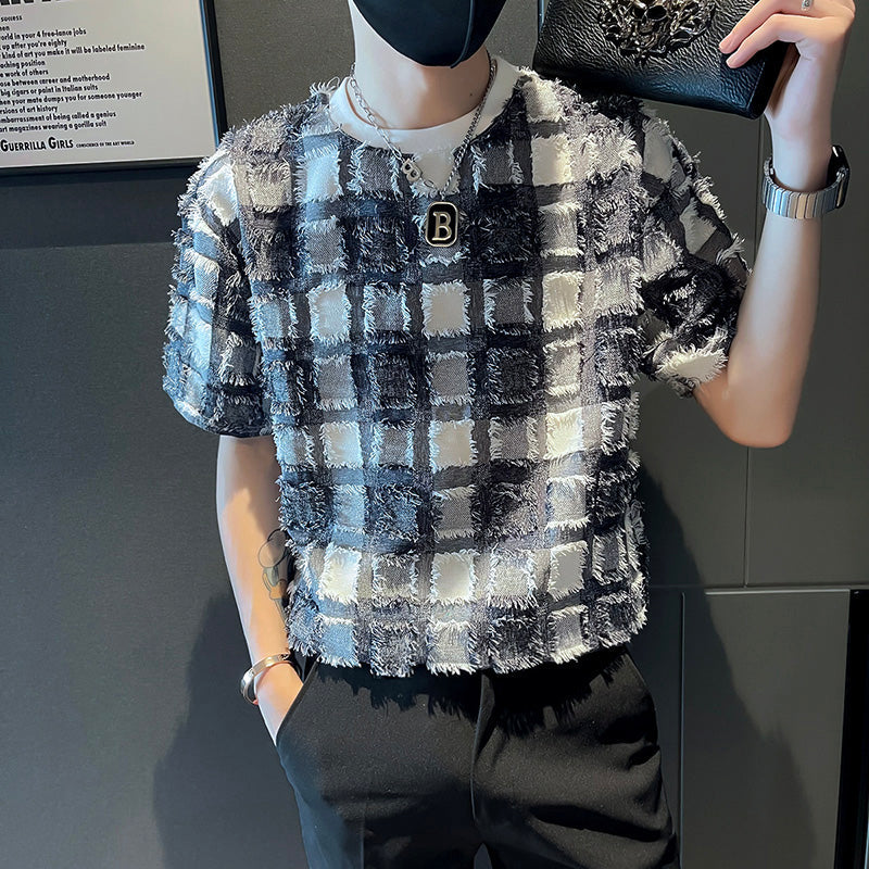 Men's Vintage Business Plaid Short Sleeve T-Shirt