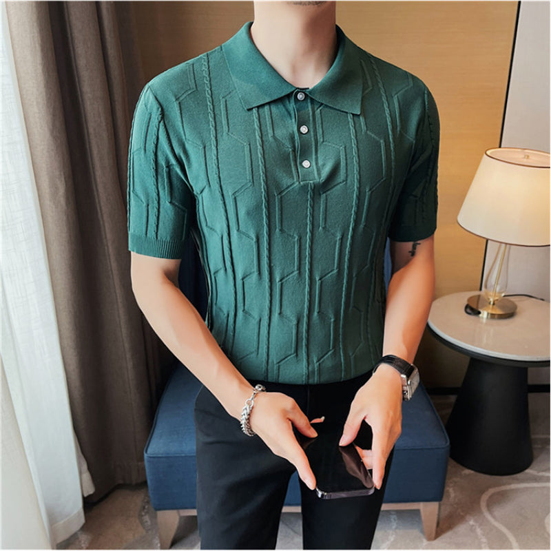 Men's Business British Lapel Polo Knit Slim Fit Casual T-Shirt