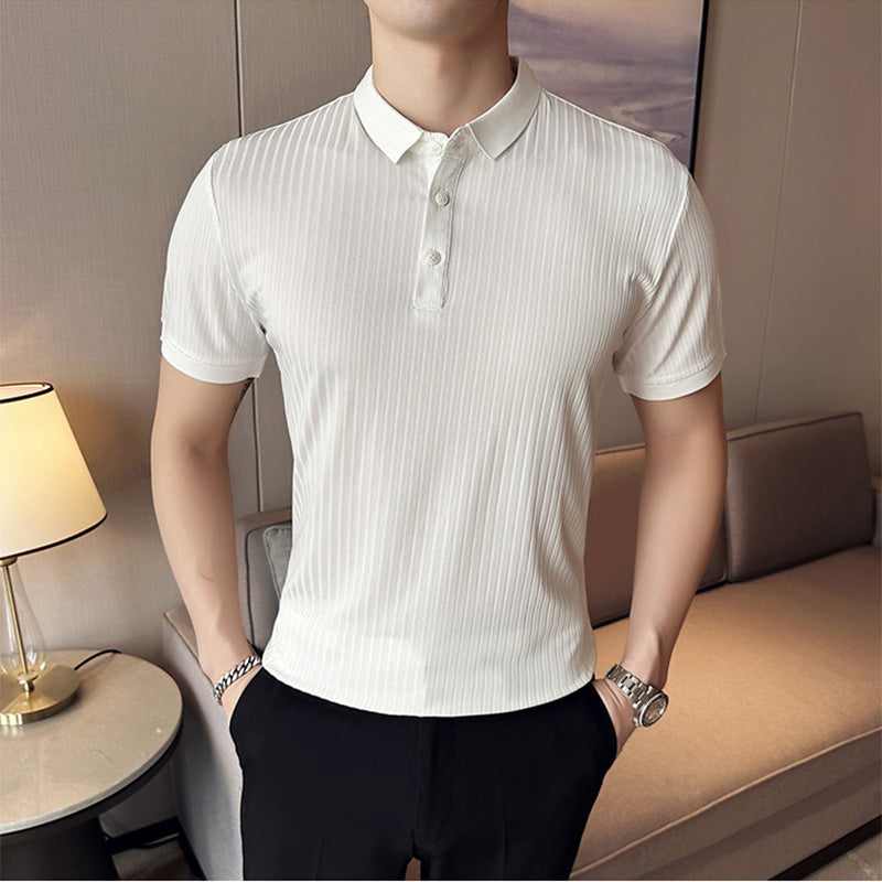 Men's Stretch Slim Striped Short Sleeve Polo Shirt