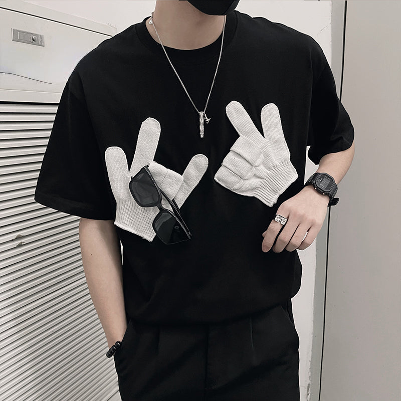 Men's Summer Casual Loose Black Cartoon Pattern Short Sleeve T-Shirt