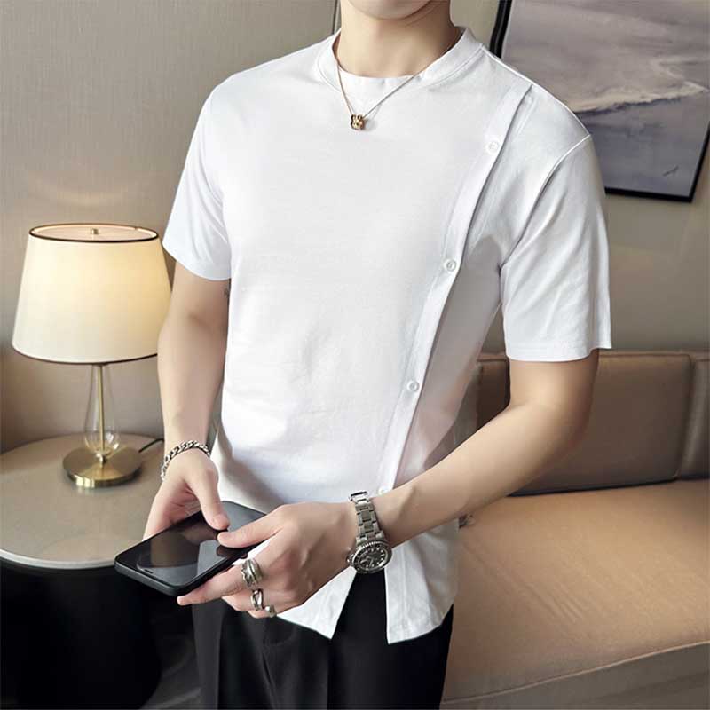 Men's Casual Business Slim Slit Round Neck Short Sleeve T-Shirt