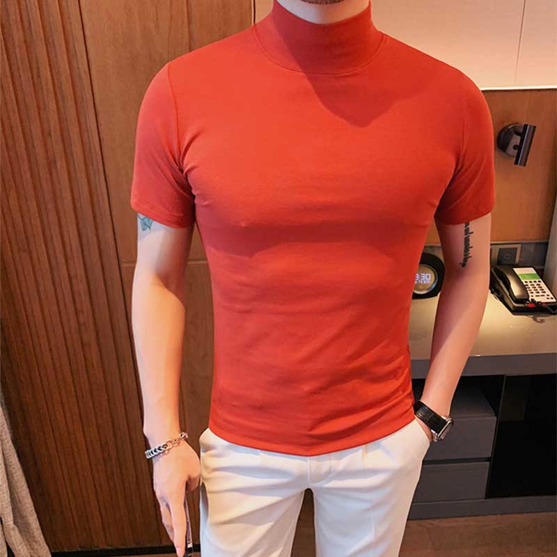 Men's Summer Business Slim Solid Color Half Turtleneck Short Sleeve T-Shirt