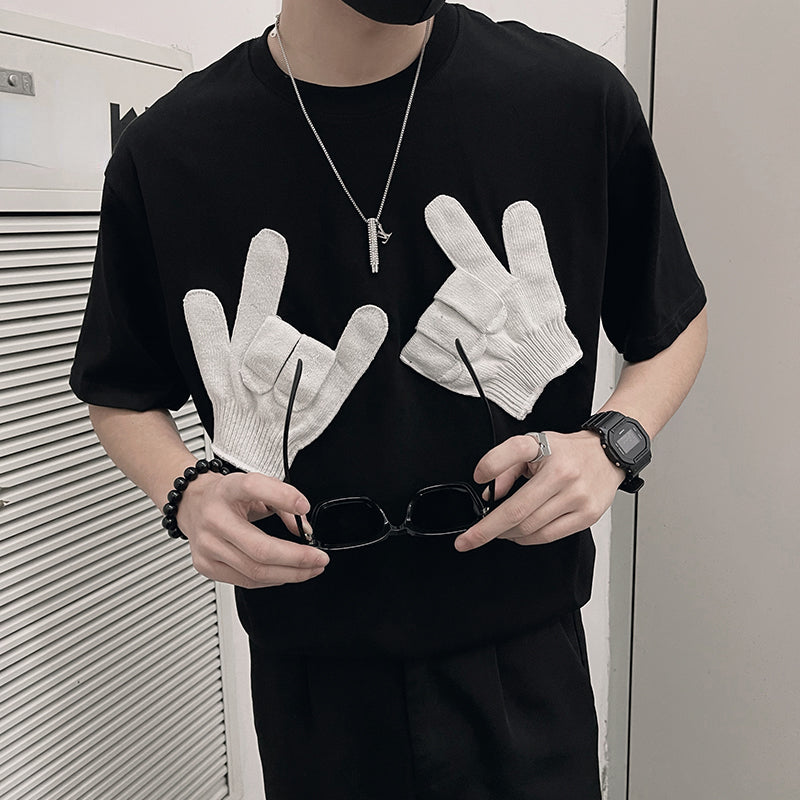 Men's Summer Casual Loose Black Cartoon Pattern Short Sleeve T-Shirt