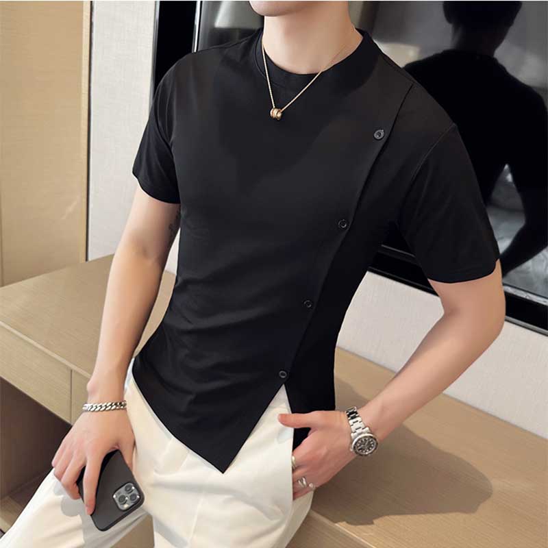 Men's Casual Business Slim Slit Round Neck Short Sleeve T-Shirt