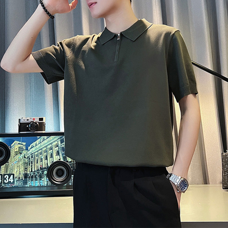 Men's British Casual Slim Half Zipper Short Sleeve T-Shirt