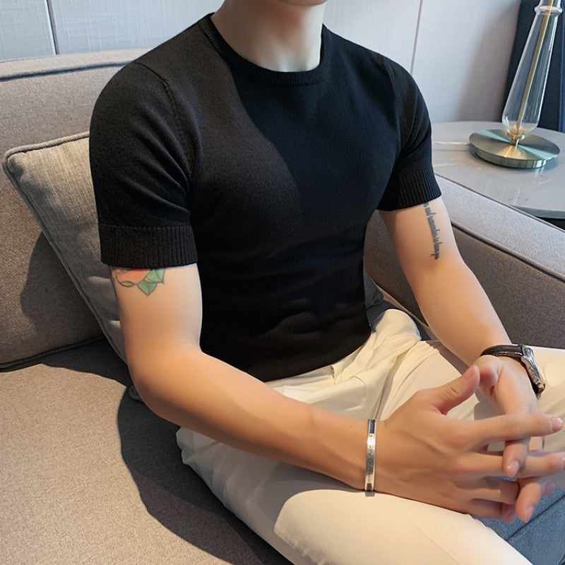 Men's Business Round Neck Slim Fit Casual Knit T-Shirt