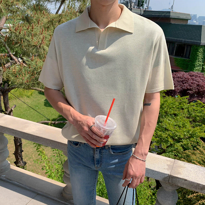 Solid Color Thin Knit Polo Shirt