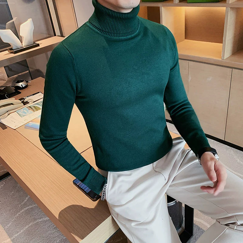 Men's Business Tight Mid High Collar Knitted Slim Fit T-shirt