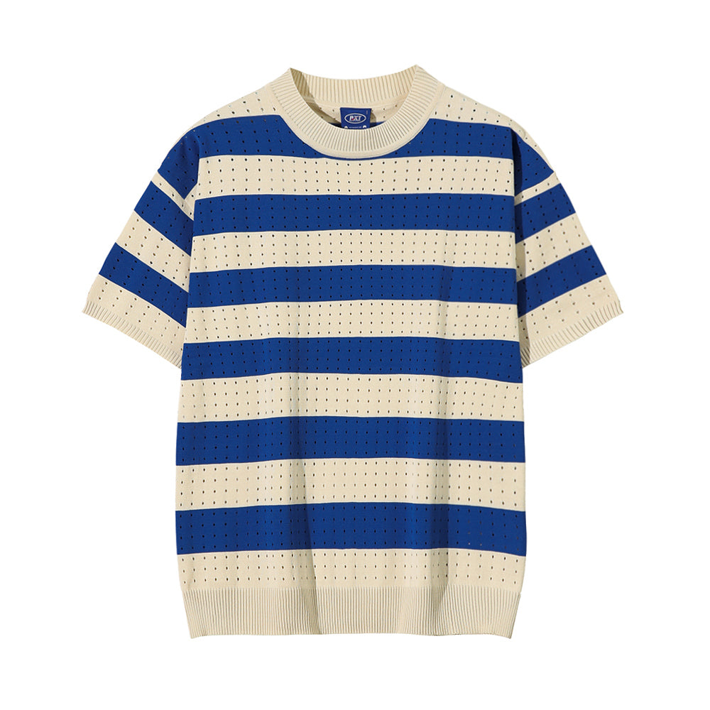 Round Neck Loose Striped Half-sleeve Knitted T-shirt
