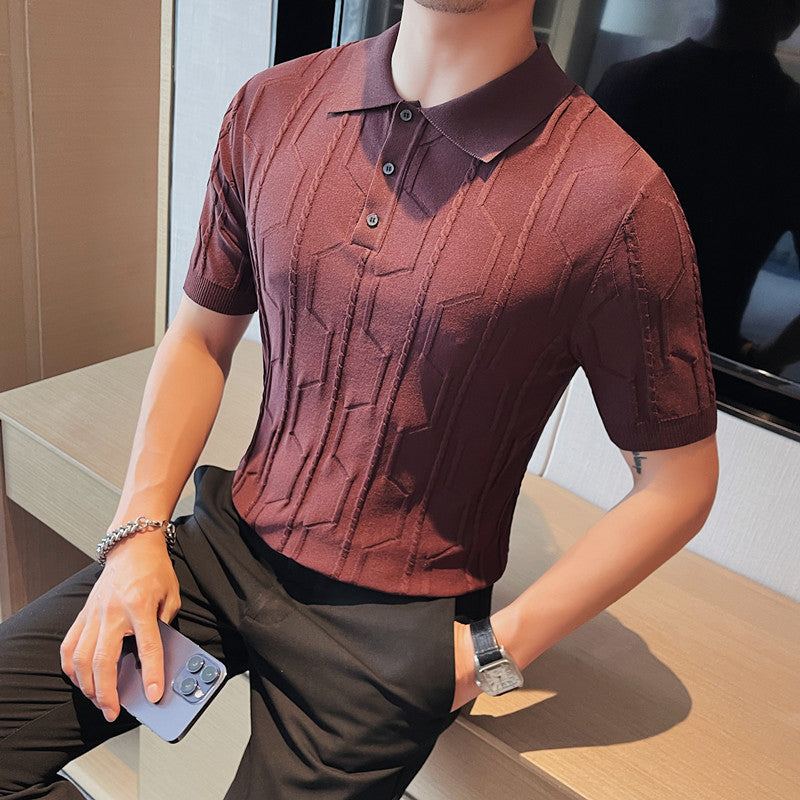 Men's Business British Lapel Polo Knit Slim Fit Casual T-Shirt