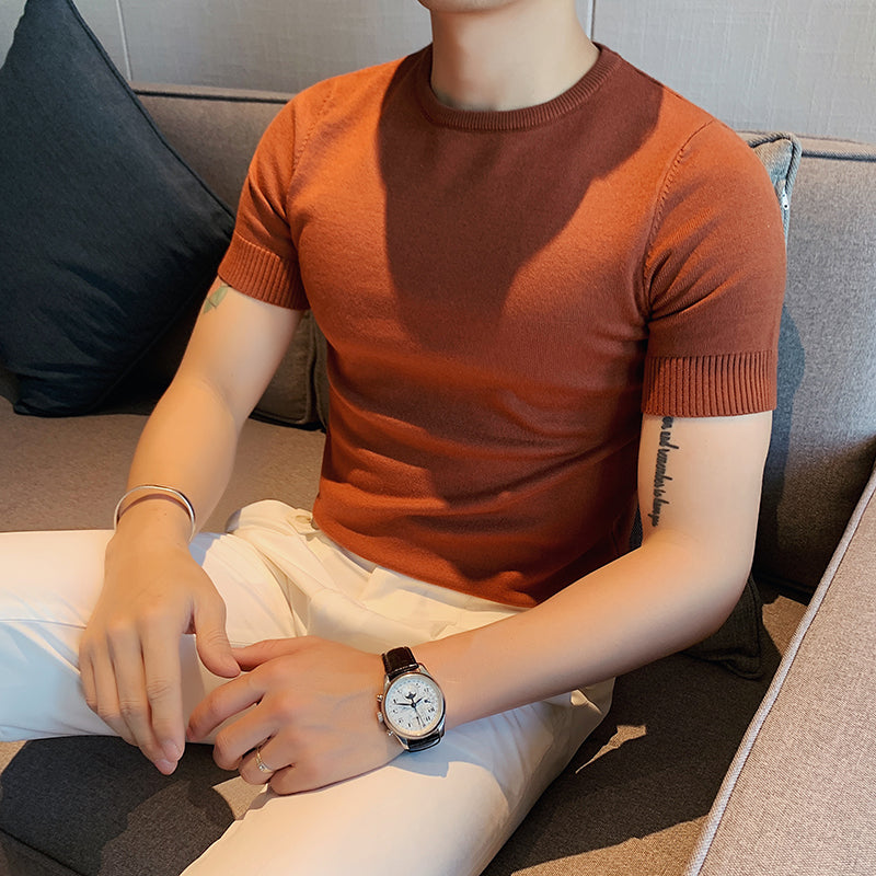 Men's Business Round Neck Slim Fit Casual Knit T-Shirt