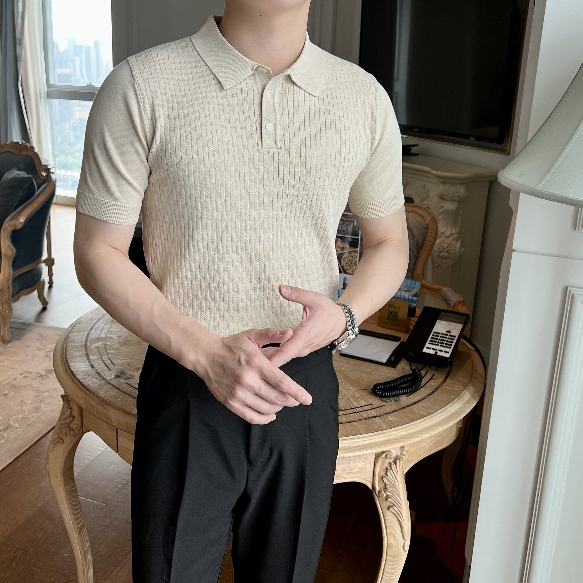 Men's Retro Short-sleeved Knitted Ice Silk POLOT Shirt
