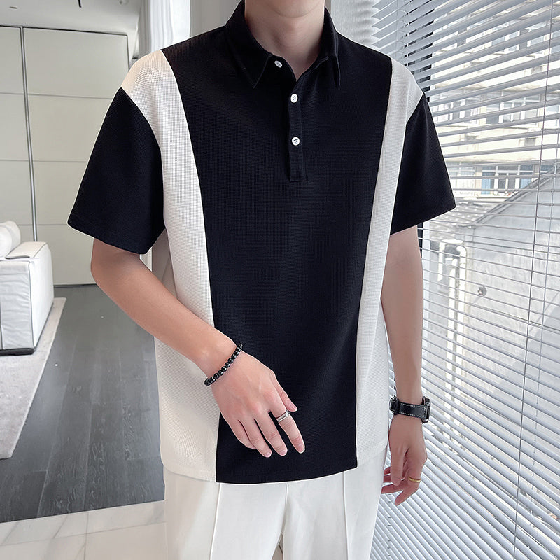 Waffle Short Sleeve Polo Shirt Panel T-Shirt