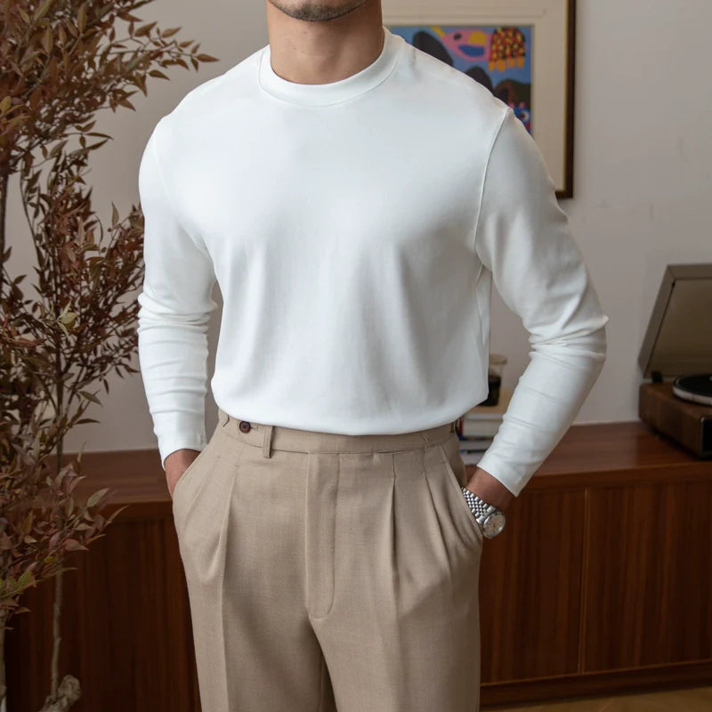 Men's Retro Casual Round Neck Long Sleeve Top, Vintage Style Basic Tee, Pullover Shirt