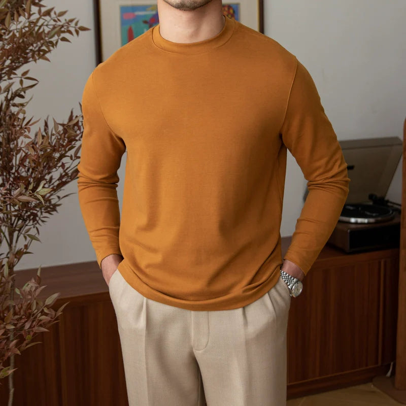 Men's Retro Casual Round Neck Long Sleeve Top, Vintage Style Basic Tee, Pullover Shirt