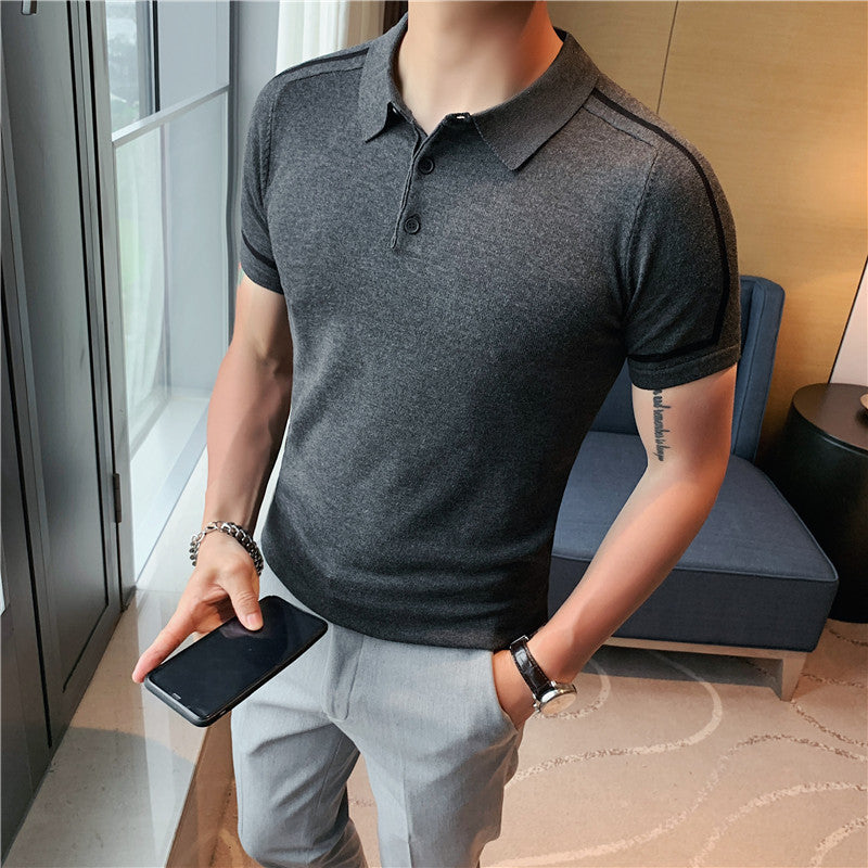 Men's Business Striped Short Sleeve Polot Shirt