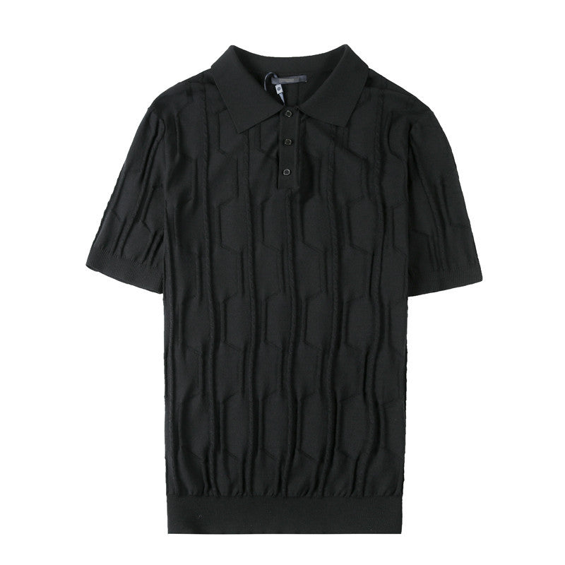 Men's Business British Lapel Polo Knit Slim Fit Casual T-Shirt