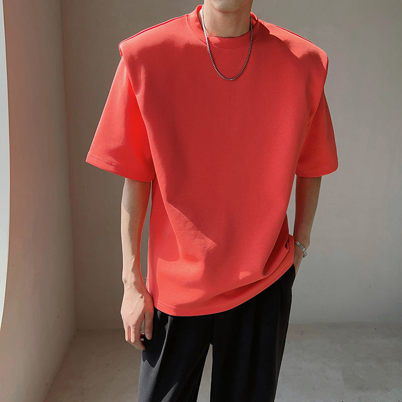 Men's Loose Casual Solid Color Shoulder Pad Short Sleeve Round Neck T-Shirt