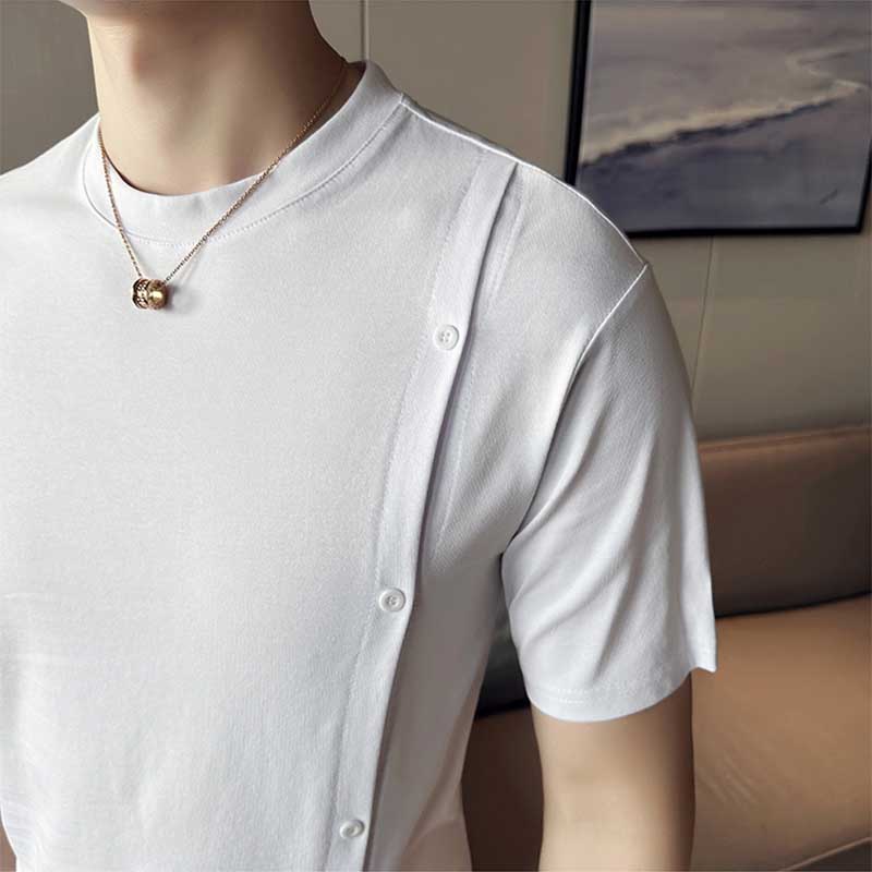 Men's Casual Business Slim Slit Round Neck Short Sleeve T-Shirt