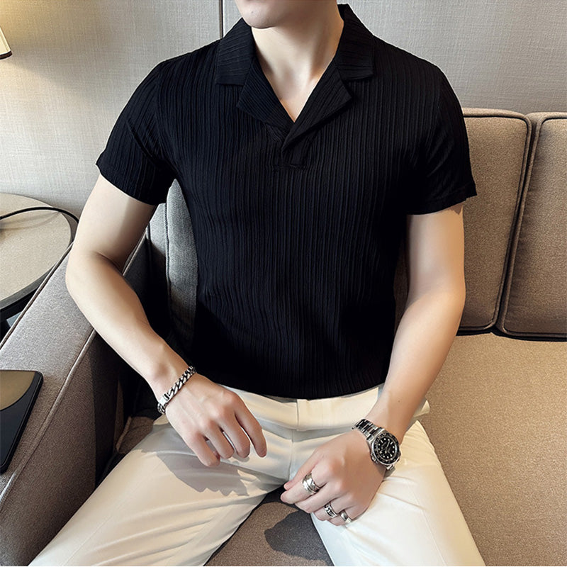 Men's Casual Slim Vertical Striped Short Sleeved Top