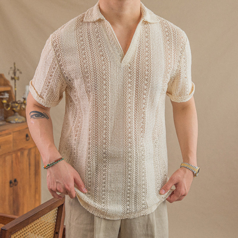 Vintage Hollow Short Sleeve POLO Collar Gentleman T-Shirt