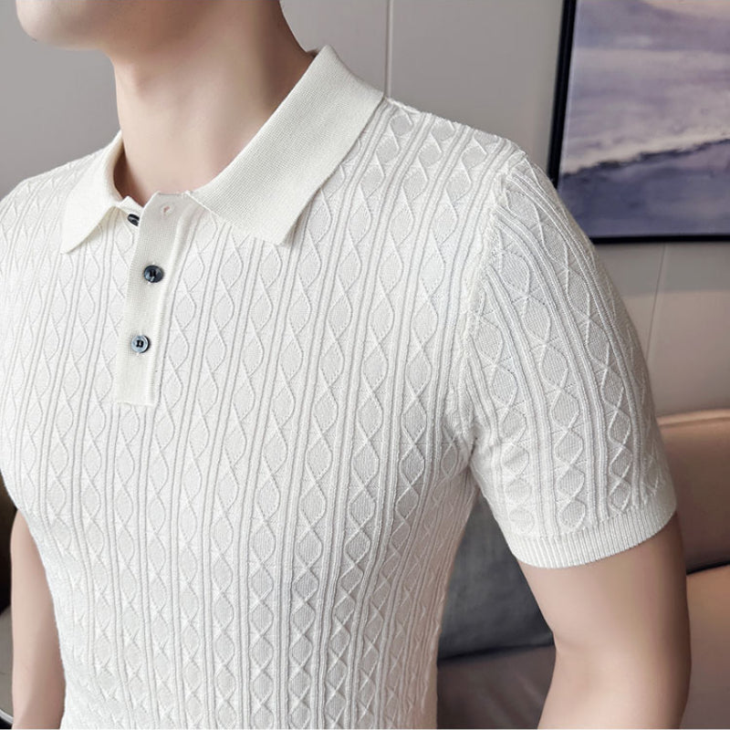 Men's Knitted Short-sleeved Polo Shirt Business Slim High-end Striped T-shirt
