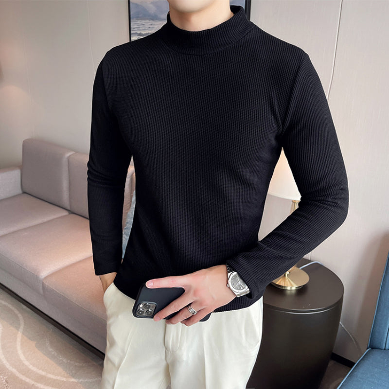 Men's Slim Fit Waffle Mock Neck Long Sleeve T-Shirt