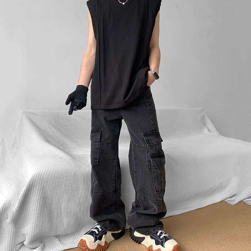 Men's Sleeveless T-Shirt Shoulder Pads Loose Vest