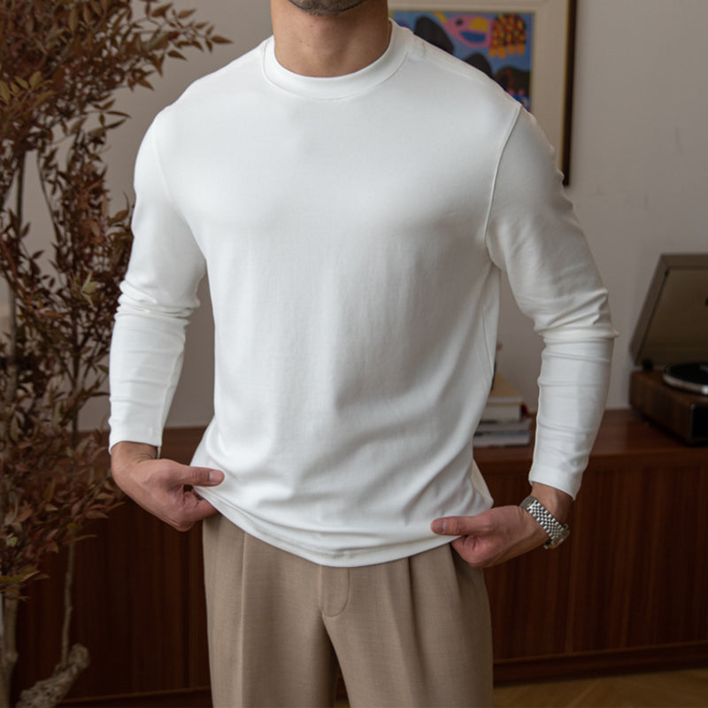 Men's Retro Casual Round Neck Long Sleeve Top, Vintage Style Basic Tee, Pullover Shirt