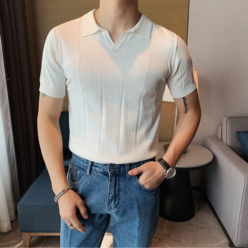 Men's Summer Business V-neck Knitted POLO T-shirt