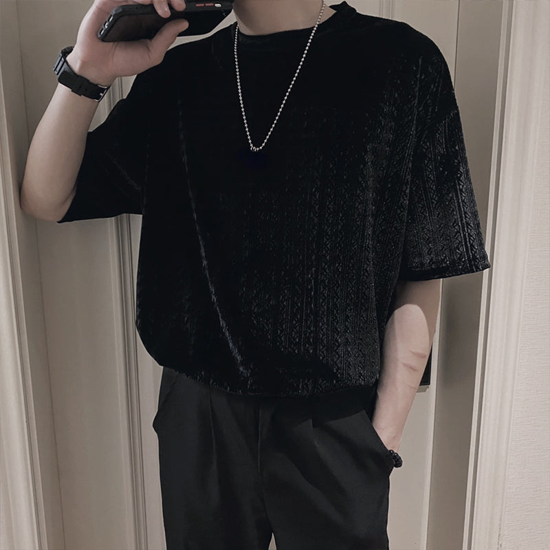 Men's Business Casual Black Round Neck Short Sleeve T-Shirt